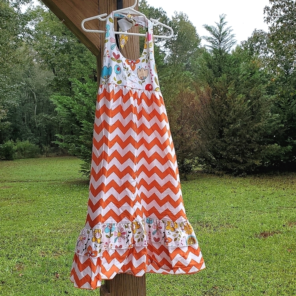 New Chevron Halter Dress with Blooms Size 6